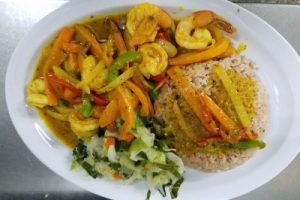 Curry Shrimp, Cabbage Rice&Peas
